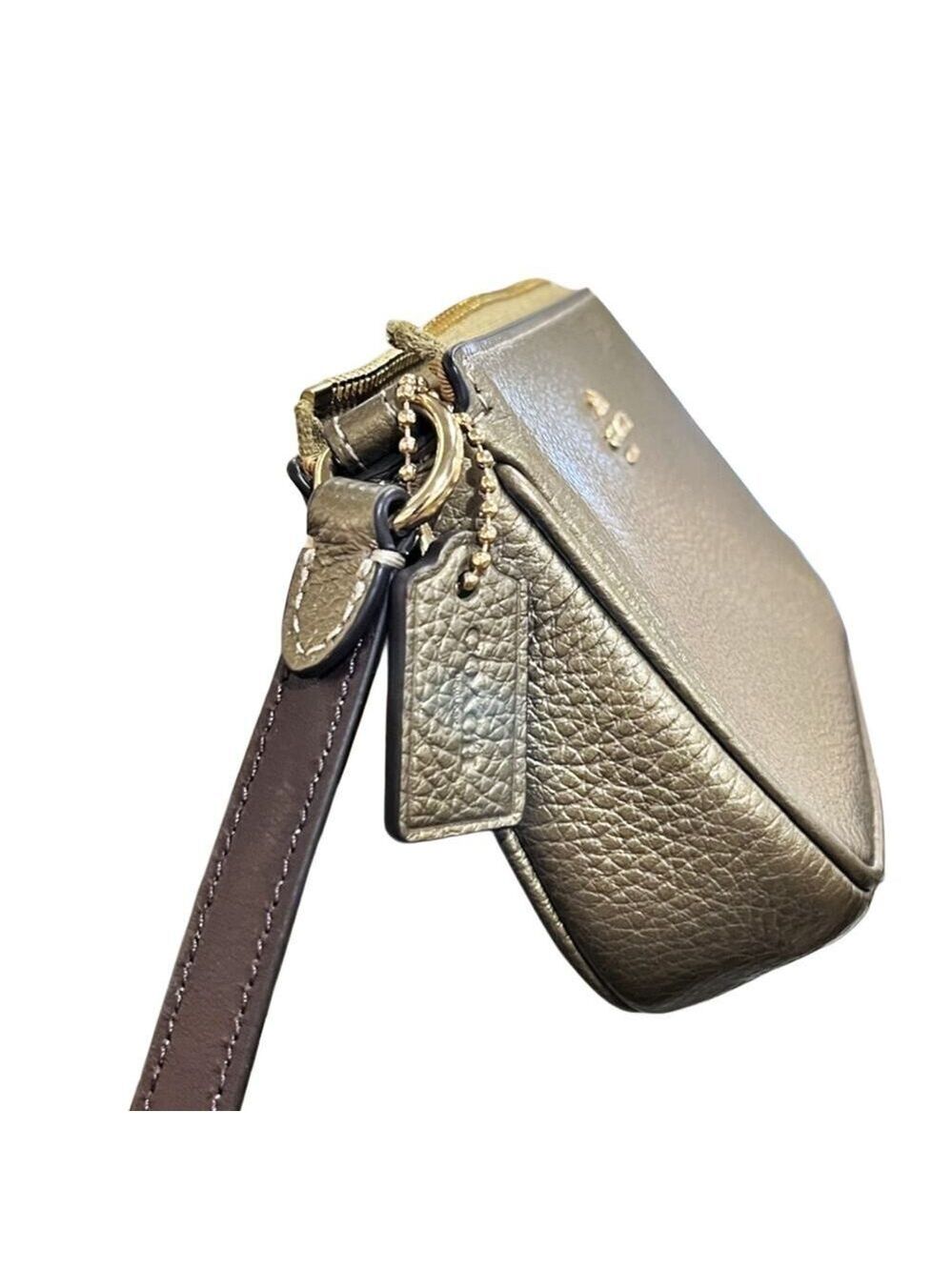 COACH METALLIC GOLD LEATHER NOLITA 15 CONVERTIBLE WRISTLET WALLET PYRITE PURSE - Picture 2 of 4